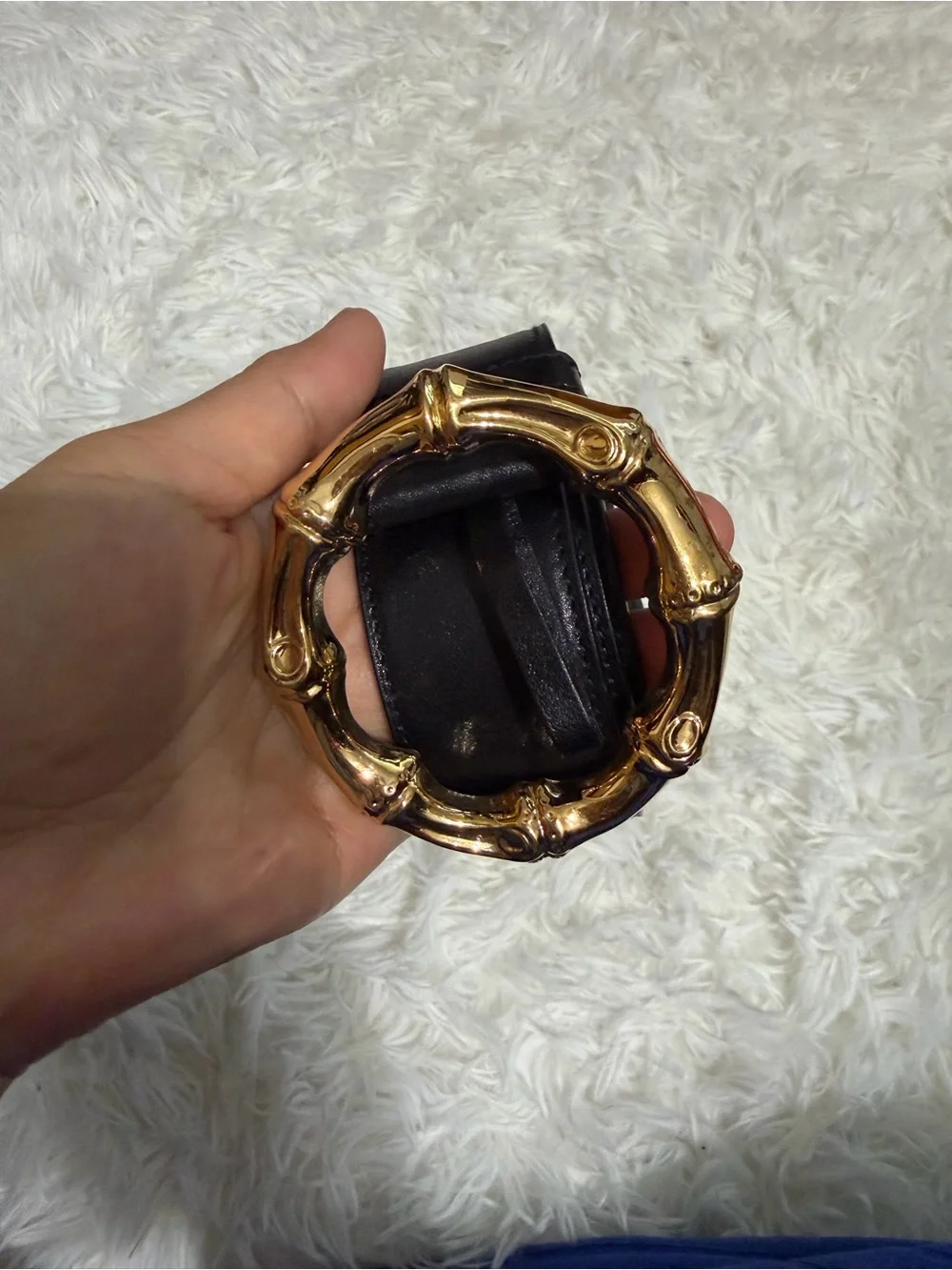 Gucci Black Leather Belt with Gold Bamboo Ring Buckle